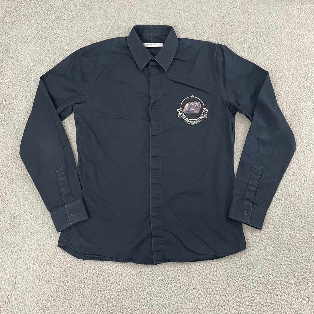 Givenchy Monkey Brothers Patch Shirt Men 39 Navy Who Dares Wins Button Front
